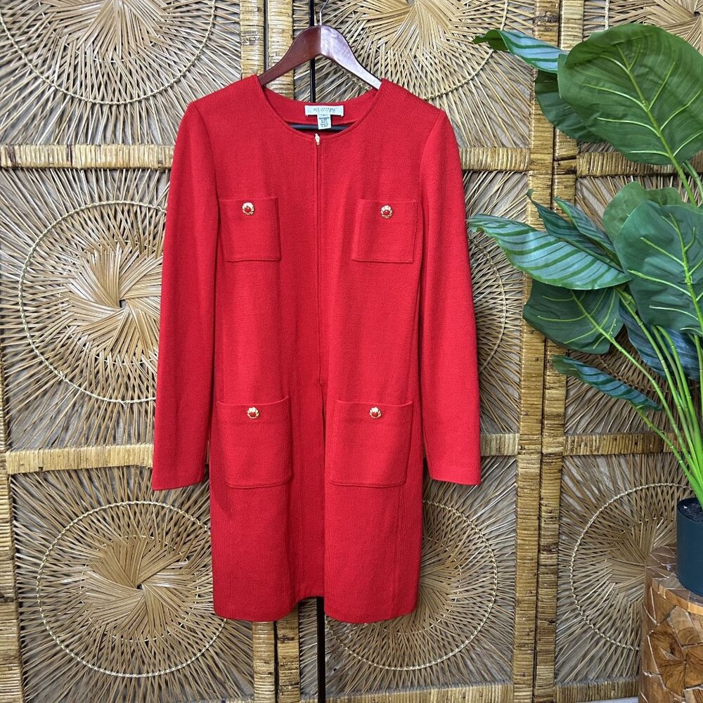 St. John Collection Red Santana Knit Tunic Sweater Wool Dress Size 8